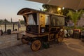 The Windmill Cafe stands near to the famous Montefiore Windmill in the light of the rays of the setting sun in Jerusalem, Israel Royalty Free Stock Photo