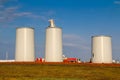 Windmill construction. Installation of wind turbine. Blue sky Royalty Free Stock Photo