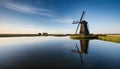 windmill in the country reflected in the water Royalty Free Stock Photo
