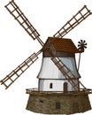 Windmill drawn in a woodcut like method Royalty Free Stock Photo