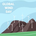 Windmill energy mountain landscape concept vector illustration. Royalty Free Stock Photo