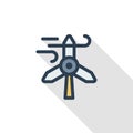 Windmill energy thin line flat color icon. Linear vector symbol. Colorful long shadow design.