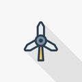 Windmill energy thin line flat icon. Linear vector symbol colorful long shadow design.