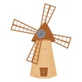 Windmill fairy, cartoon isolated on white background. Retro, rural building, tower with wooden propeller. Clipart, design element Royalty Free Stock Photo