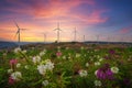 Wind power turbines generating clean renewable energy for sustainable development Royalty Free Stock Photo