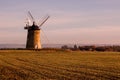 Windmill on a field at Little Milton, Oxfordshire, United Kingdom during sunset