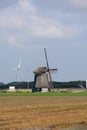 Windmill in the fields with flowers in the foreground