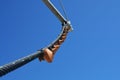 Windmill fragment on the blue sky background. Authentic Portugal. Freedom. Wonderful. Happens. Moinho ceramic Vento wind