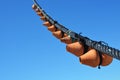 Windmill fragment on the blue sky background. Authentic Portugal. Freedom. Wonderful. Happens. Moinho ceramic Vento wind