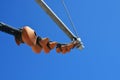 Windmill fragment on the blue sky background. Authentic Portugal. Freedom. Wonderful. Happens. Moinho ceramic Vento wind