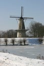 Windmill at frozen lake