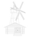 Windmill and granary isolated on white background