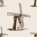 Windmill hand drawn sketch seamless pattern vector Royalty Free Stock Photo