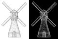 Windmill. Hand drawn sketch. Vector illustration isolated on white background.