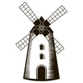 Windmill in hand drawn style isolated on whiye background