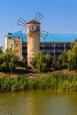 Windmill of Health on the shore of Khorol river in wellness resort Myrhorod, Ukraine.