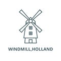 Windmill,holland vector line icon, linear concept, outline sign, symbol