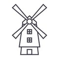 Windmill,holland vector line icon, sign, illustration on background, editable strokes