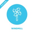 windmill icon vector from baby toys collection. Thin line windmill outline icon vector  illustration. Linear symbol for use on web Royalty Free Stock Photo