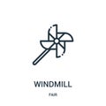 windmill icon vector from fair collection. Thin line windmill outline icon vector illustration. Linear symbol for use on web and Royalty Free Stock Photo