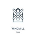 windmill icon vector from farm collection. Thin line windmill outline icon vector illustration. Linear symbol for use on web and Royalty Free Stock Photo