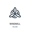 windmill icon vector from holland collection. Thin line windmill outline icon vector illustration. Linear symbol for use on web Royalty Free Stock Photo