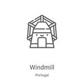 windmill icon vector from portugal collection. Thin line windmill outline icon vector illustration. Linear symbol for use on web Royalty Free Stock Photo