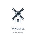 windmill icon vector from tipical spanish collection. Thin line windmill outline icon vector illustration. Linear symbol for use