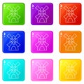 Windmill icons set 9 color collection Royalty Free Stock Photo