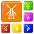 Windmill icons set vector color Royalty Free Stock Photo