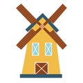 Windmill isolated element in cartoon style. Hand drawn farm mill icon on white background