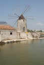 Windmill lagoon stagnone marsala trapani sicily italy europe