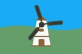 Windmill and Landscape Illustration with Blue Sky Green Field Royalty Free Stock Photo