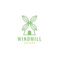 Windmill with leaf nature modern logo design vector Royalty Free Stock Photo