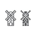 Windmill line and glyph icon, farm and wind, mill sign, vector graphics, a linear pattern on a white background.