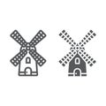 Windmill line and glyph icon, farming