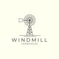 windmill with linear style logo icon template design. bakery, electric ,farm, wheat,rice vector illustration Royalty Free Stock Photo