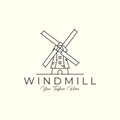 Windmill with linear style logo icon template design. bakery, electric ,farm, wheat,rice vector illustration Royalty Free Stock Photo