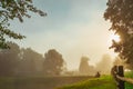 Windmill in Lithuanian, misty morning