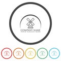 Windmill logo design. Set icons in color circle buttons Royalty Free Stock Photo