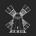 Windmill logo - vector illustration. Bakery emblem , illustration in black and white on isolated a black background Royalty Free Stock Photo