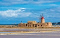 Windmill at Marsala salt pans, Sicily, Italy