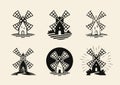 Windmill, mill logo or label. Flour, bakery icons set. Vector illustration