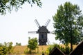 Windmill mill at rural outdoor. Wind mill. Windmill in a rural area. Wind Farm. Dutch windmill. Landscape with traditional Royalty Free Stock Photo