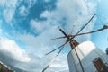 Windmill moinho in Albufeira Portugal, taken with a fish eye lens on a sunny day