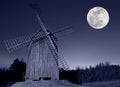 Windmill and moon Royalty Free Stock Photo