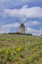 Windmill (Moulin a vent de Romaneche-Thorins), Chenas, Beaujolais, Saone-et-Loire, Bourgogne-Franche-Comte, France Royalty Free Stock Photo