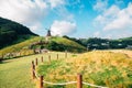 Windmill and nature view at Hill of wind in Geoje, Korea Royalty Free Stock Photo