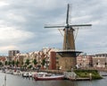 A Windmill in the Old Harbor in Rotterdam Royalty Free Stock Photo