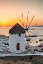 Windmill over Mykonos town at sunset, Greece Royalty Free Stock Photo